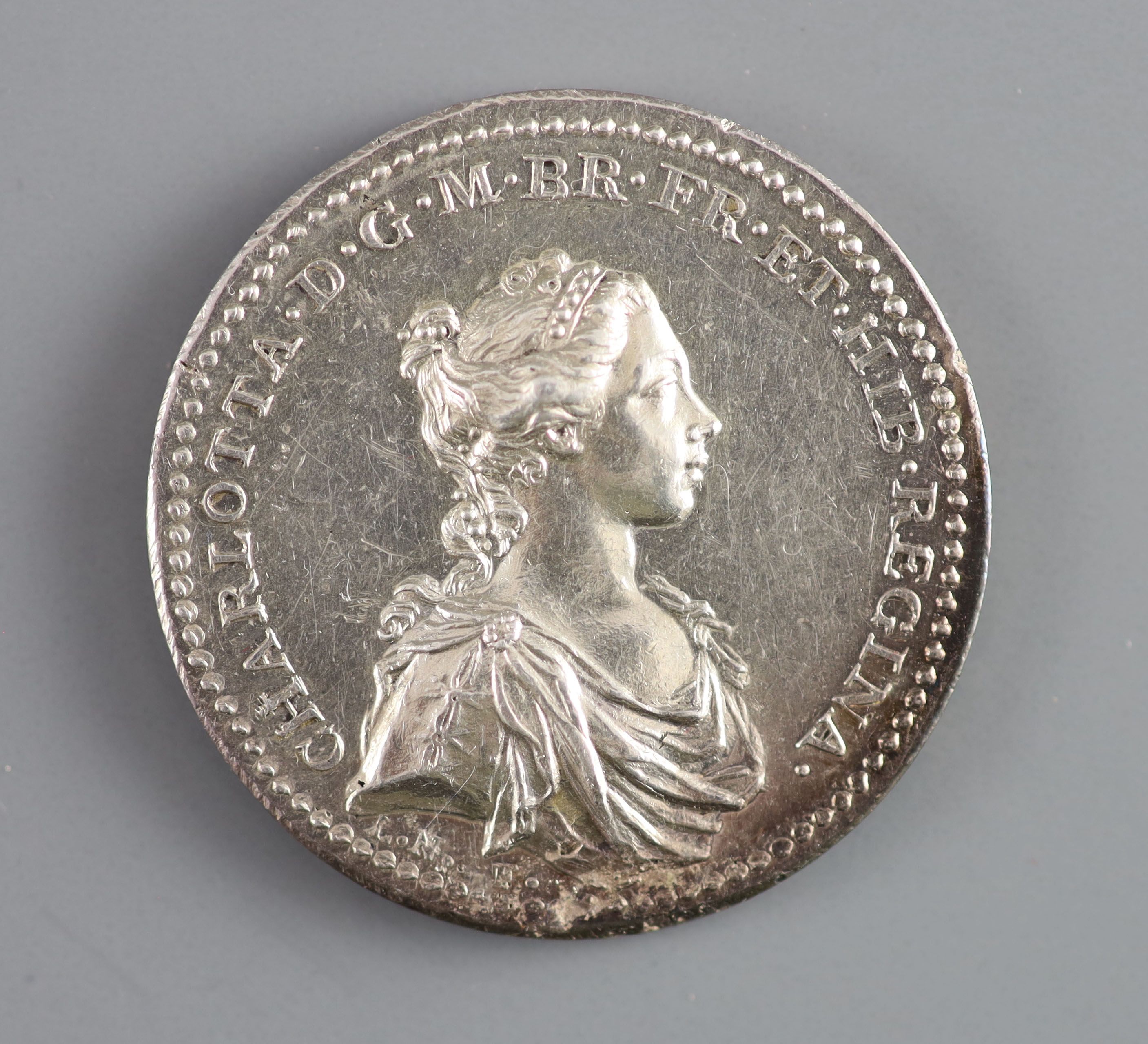 British Medals, George III: Queen Charlotte, Coronation 1761, the official silver medal, by Lorenz Natter, 34.5mm